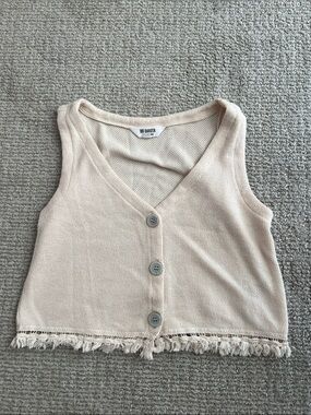 BB Dakota Cream Fringe Button-Front Knit Vest